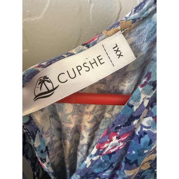 Cupshe Dress Womens‎ XXL Blue Floral Print Casual VNeck Keyhole Boho Breezy - Picture 3 of 4